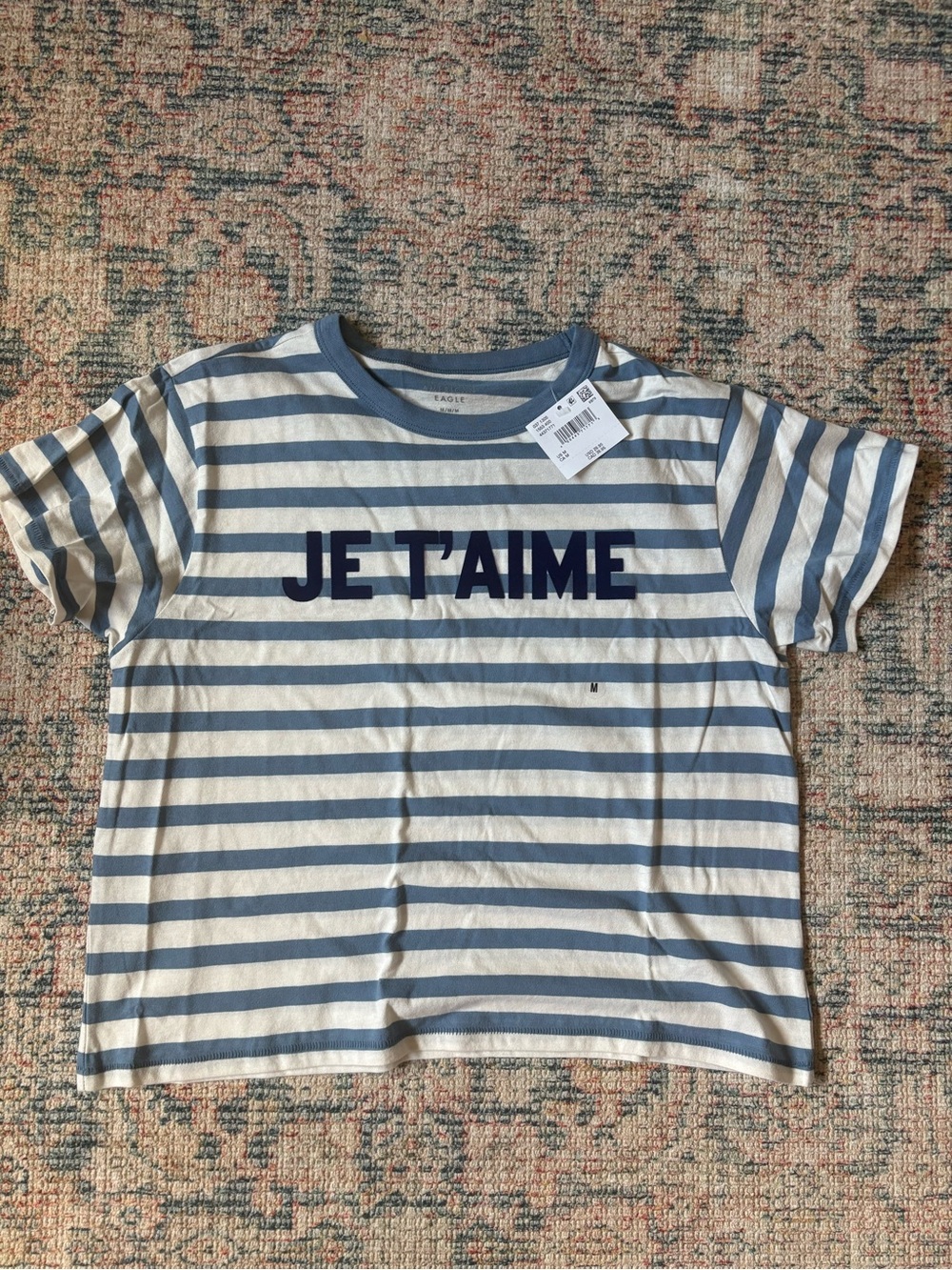 Striped 'Je T'aime' Blue & White graphic Tee